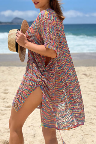 Stripe Print Color Block Swimsuits Cover Up