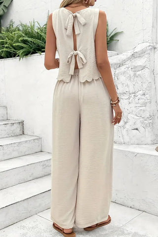 Fashion Knot Back Design Round Neck Two Piece Set
