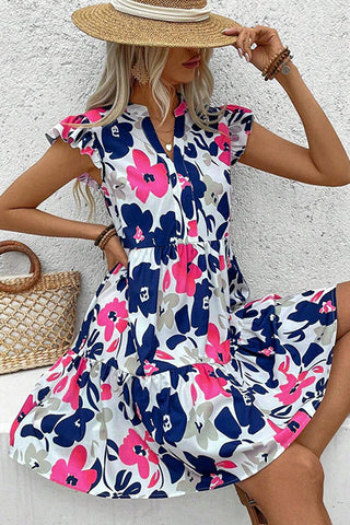 Cute Floral Print High Waist Mini Dress