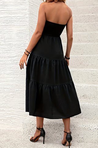 Bandeau Smocked Solid Color Midi Dress