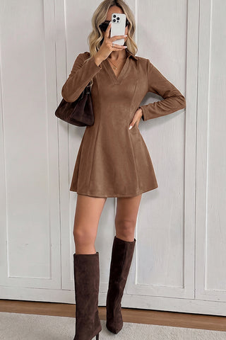 Fashion Solid Color Lapel Casual Dress
