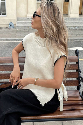 Fashion Color Block Round Neck Casual Tops
