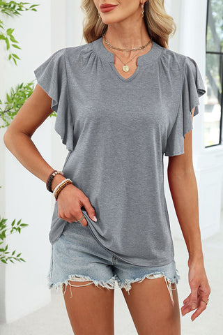 Fashion Ruffle Sleeve Solid Color Casual Tops