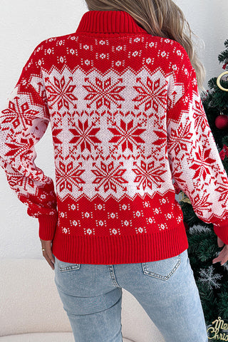 Snowflake Printed Lantern Long Sleeved Pullover Sweater