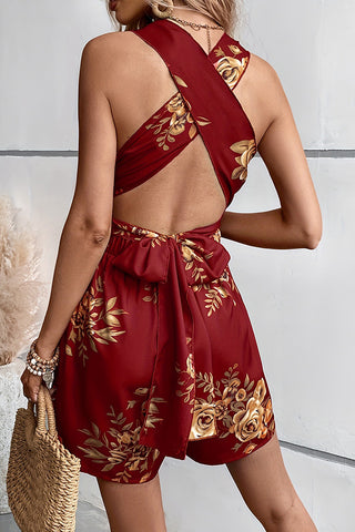 Deep V Neck Cross Back Casual Romper