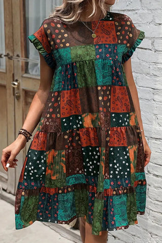 Fashion Patchwork Ruffle Casual Dress