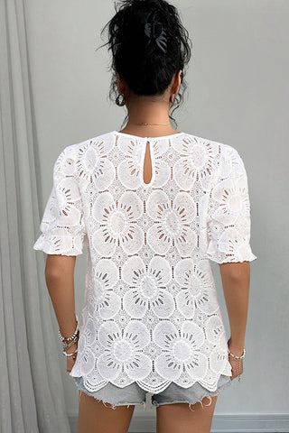 Fashion Solid Color Hollow Round Neck Casual Tops