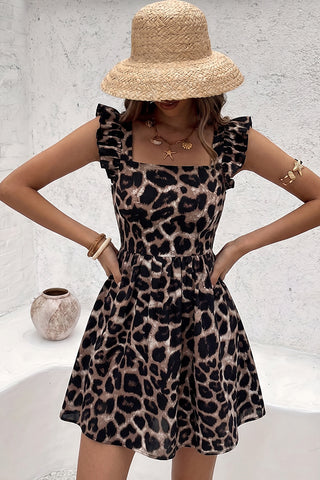 Fashion Leopard Print Ruffle Casual Dress