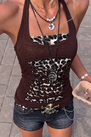 Hot Girl Leopard  Casual Two Piece Set Casual Tops