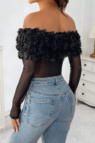 Fashion Off The Shoulder Mesh Solid Color One Piece