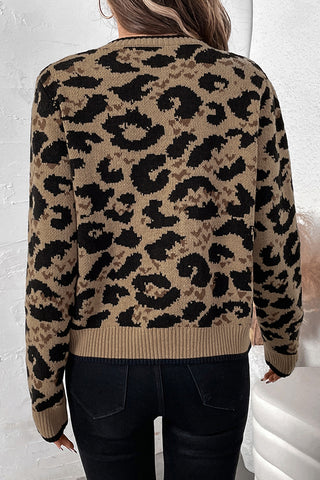 Bow Leopard Print Long Sleeve Fashion Sweater