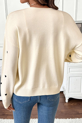 Cute Heart Print Long Sleeve Casual Tops