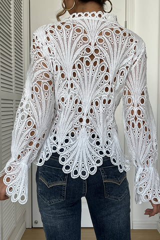 Flared Sleeves Solid Color Hollow Tops