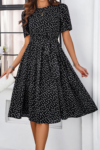 Polka Dots Print High Waist Midi Dress