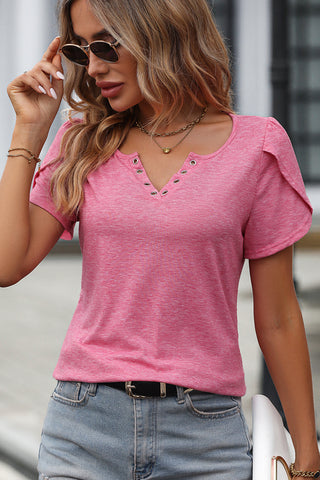 Button V Neck Solid Casual Tops