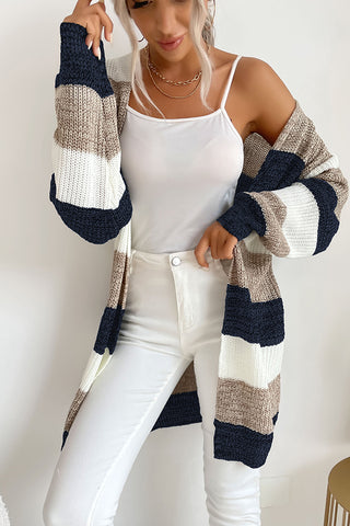 Fashion Color Block Stripe Print Casual Cardigan