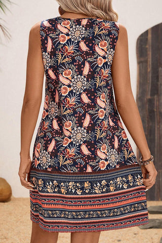 Bohemia Print Round Neck Fashion Mini Dress