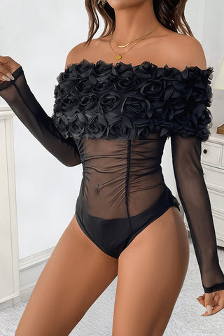 Fashion Off The Shoulder Mesh Solid Color One Piece