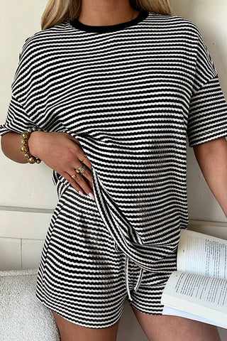 Fashion Stripe Round Neck Two Piece Set