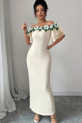 3D Embroidery Off The Shoulder Maxi Dress