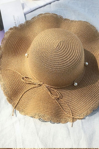 Women's  Wave Beach Sun Hat With Faux Pearl