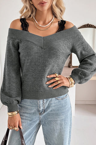 Lace Patchwork Long Sleeve Casual Tops