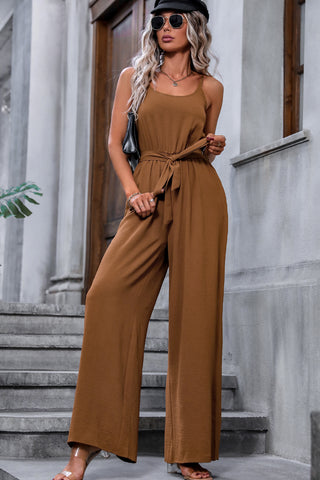 Fashion Knot Waist Solid Color Casual Jumpsuits