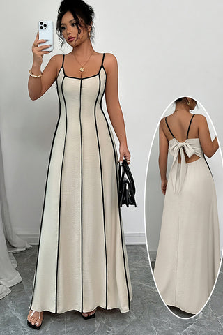 Color Block Slim Bow Back Maxi Dress
