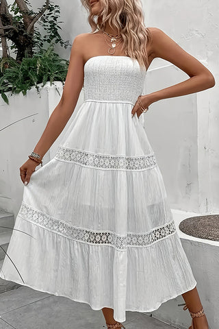 Fashion Bandeau Smocked Solid Midi Dress
