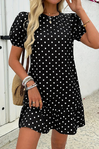 Fashion Dots Print Ruffle Hem Mini Dress