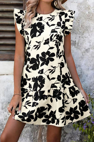 Fashion Ruffle Sleeve Floral Print Casual Dress