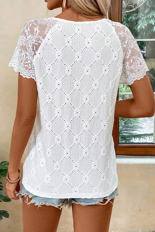 Fashion V Neck Lace Patchwork Casual Tops