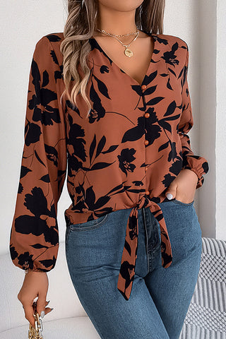 Autumn Style Button Knot Front Casual Tops