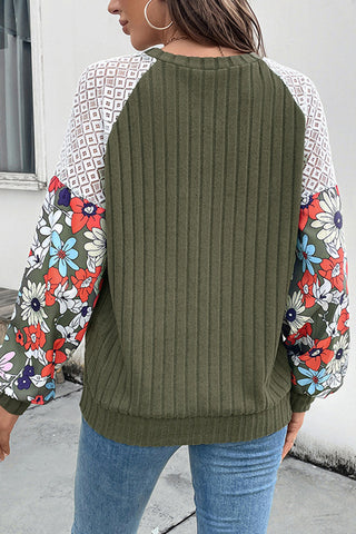 Fashion Patchwork Flower Print Casual Tops