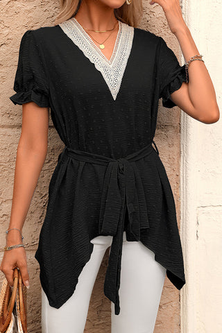 V Neck Patchwork Color Block Casual Tops