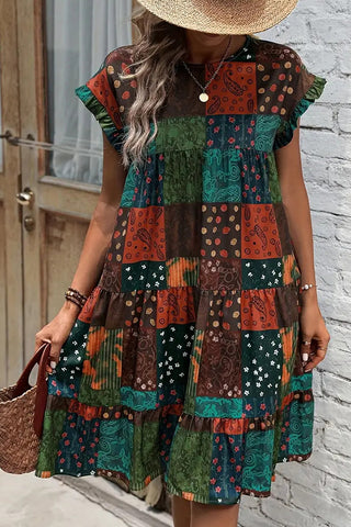 Fashion Patchwork Ruffle Casual Dress