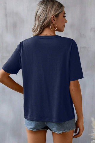 V Neck Embroidery Half Sleeve Casual Tops