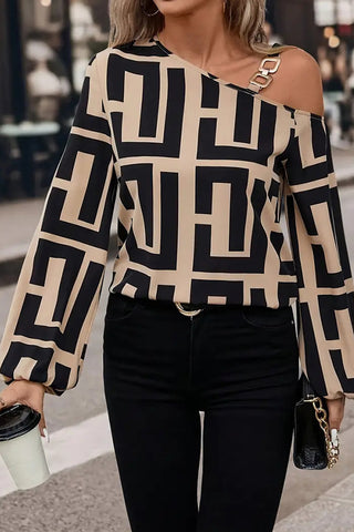 Geometric Printed Long Sleeve Casual Tops