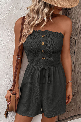 beachsissi Solid Smocked Chest Bandeau Rompers