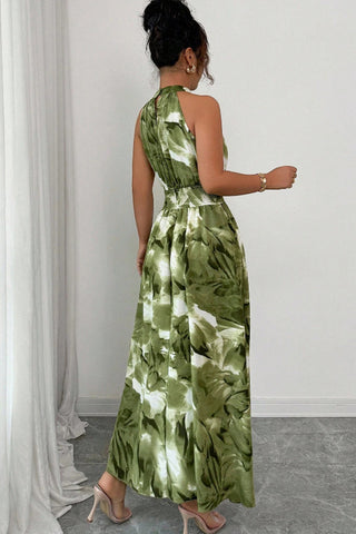 Halter Neck Smocked Waist Casual Maxi Dress