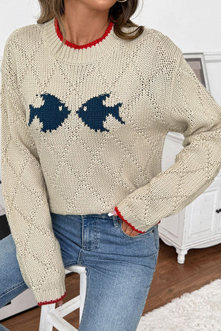 Fish Print Cute Round Neck Casual Tops