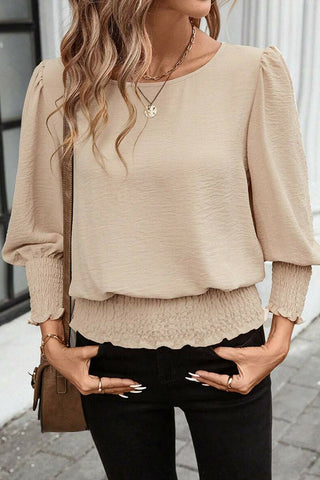 Fashion Smocked Solid Color Casual Tops