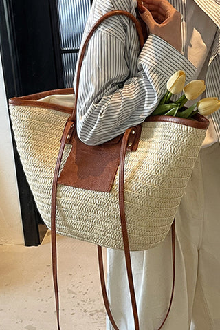 Fashion Color Block  Weave Handbag