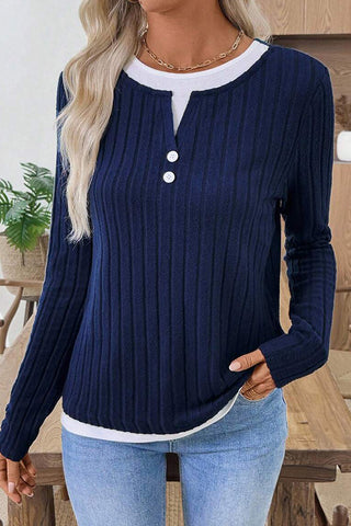 Round Neck Button Mock two-piece Casual Tops