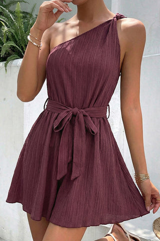 One Shoulder High Waist Solid Color Casual Romper
