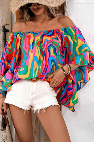 Fashion Off The Shoulder Printed Casual Tops