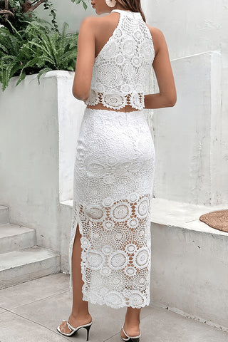 Fashion Solid Color Hollow Casual Two Piece Set