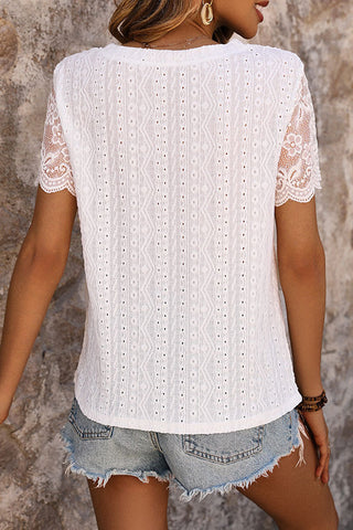 Lace Sleeve Round Neck Casual Tops
