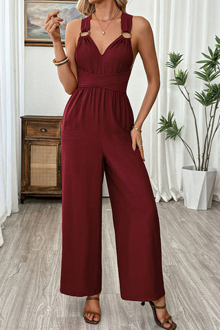 Fashion Solid Color V Neck Casual Jumpsuits