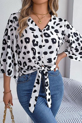 Leopard Print Knot Design Casual Tops